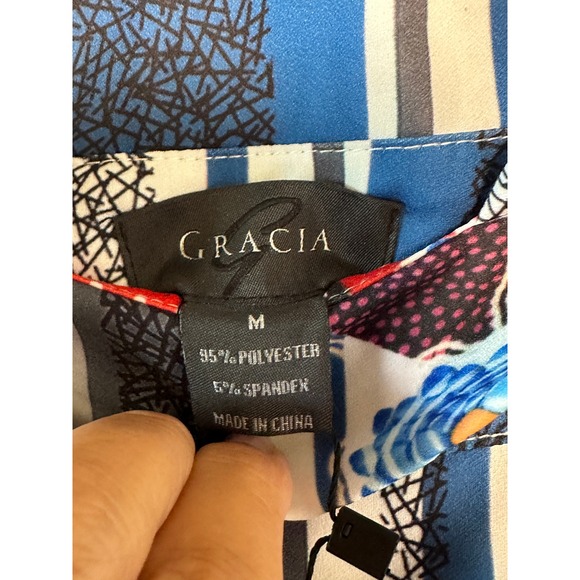 Gracia Wide Leg Palazzo Pants Floral Stripe‎ Blue Red Beige Medium - Picture 4 of 4